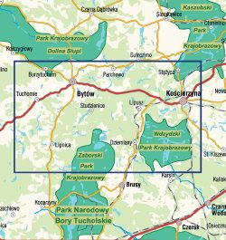 Wdzydzki Park Krajobrazowy, okolice Kościerzyny i Bytowa - widok mapy papierowej